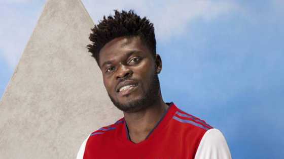 Thomas Partey looking fabulous as he models new Arsenal 2021/2022 home kit