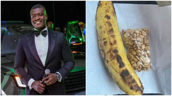 Lexis Bill laments about the rising cost of 'Kofi Brokeman', photo of ₵5 plantain and groundnut sparks outrage