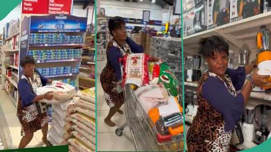 Lady carries bags of rice, plenty food items during 30 seconds free shopping spree: "Smart woman"