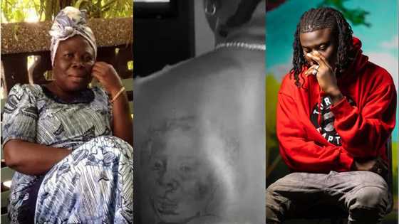 Stonebwoy flaunts hidden tattoo of his late mum at his back; stirs powerful emotions in video