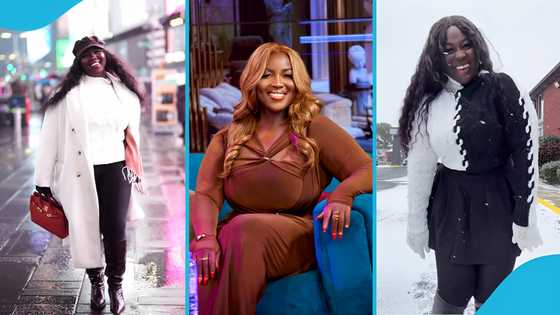 MC Yaa Yeboah flies abroad for vacation, delights as she basks in the snow