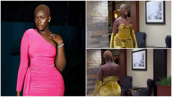 Fella Makafui shows off fine legs and huge bum in short corset dress, many awestruck by her catwalk