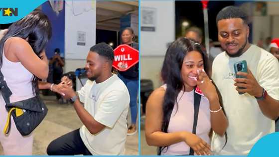 Ghanaian man welcomes lover at Kotoka Airport with marriage proposal, video warms hearts