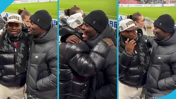 King Promise rattles fluent Ga with Michael Essien during surprise linkup at a football game