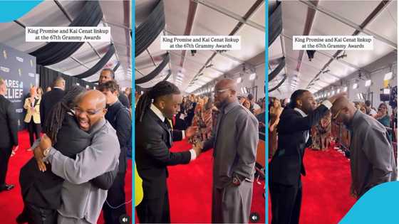 Kai Cenat rushes to hug King Promise at Grammys, taps his head