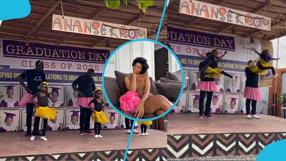 Ghanaian fathers wear tutu skirts to dance ballet with their kids at Yvonne Nelson's school