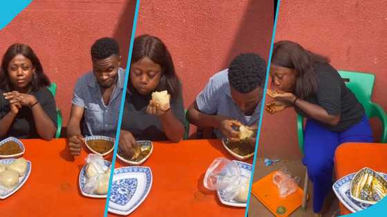 Video trends as fine lady stuns male challenger in eating competition: "Swallows banku with ease"