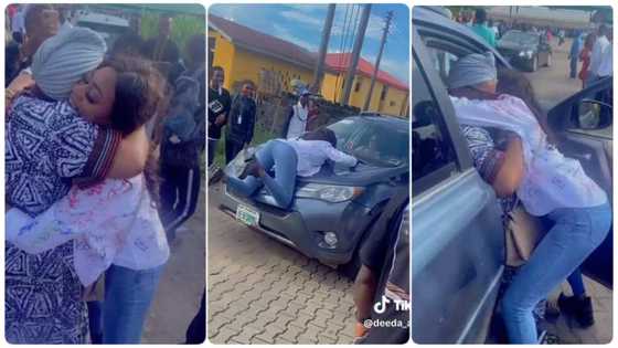 Lady graduates from the university, mother brings gifts and sprays money on her in excitement