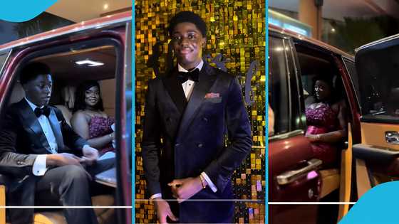 Otumfuo's son Nana Kwame Kyeretwie attends prom night with beautiful lady in expensive Rolls-Royce