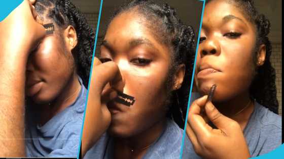 Hairy Ghanaian lady wows many as she shaves sideburns and moustache in viral video: "I shave every 2 weeks"