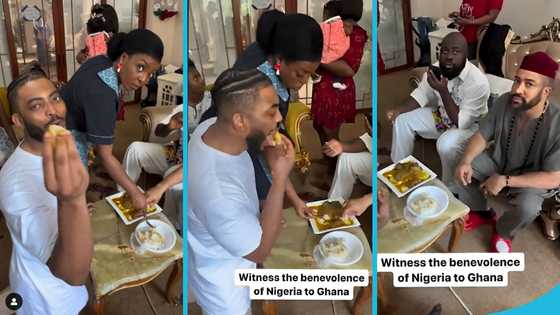 Majid Michel, Yvonne Okoro and James Gardiner feast on Eba and Oha soup with their Nigerian mates, fans react