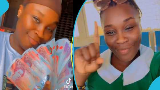 Lady delights as she leaves Ghana for UK in search of greener pastures: "I changed my cedis to pounds"