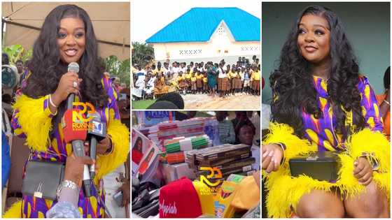Videos drop as Jackie Appiah celebrates her 39th birthday in her hometown, gifts public toilet, borehole, other items to her people