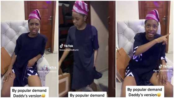 Nigerian girl acts like her dad perfectly in video, stuns her mum & people online