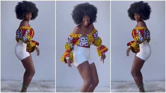 Pretty lady in tight shorts shows off dance moves in thick heels; peeps love her dark skin as video emerges