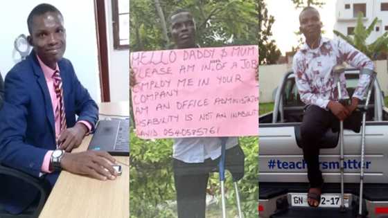 David Borketey: Gh amputee hits the street with placard in search of job; many react to emotional photo