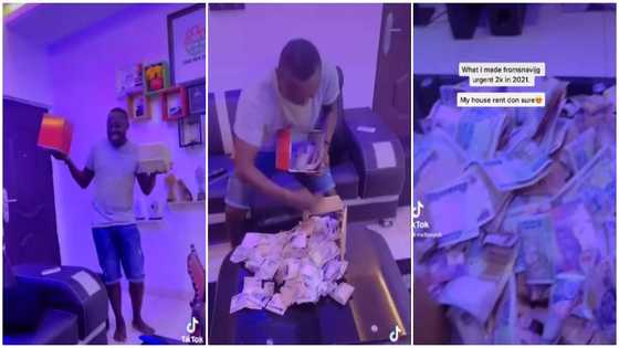 I've paid my rent for 2022: Man breaks his piggy bank after saving GHC30 for a year, shows off almost GHC9k