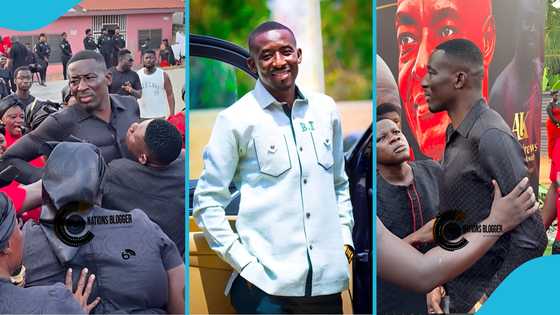 Awkward moment as man forcefully demands money from Twum Barima at a funeral