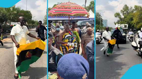 Appiah Stadium leads Asantehene’s convoy on foot at police headquarters in Accra, video trends