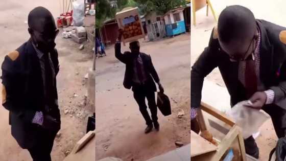 Meet the man who wears suit and tie along with briefcase to sell bofrot; video emerges
