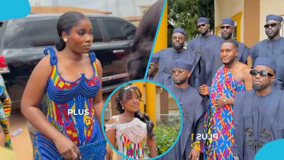 Anita Sefa Boakye outshines her brother's bride in a beaded kente gown at their wedding