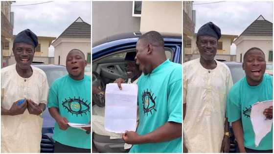 Actor Abija sings and dances for joy as he becomes car owner after Nigerians donated to him: “Congratulations”