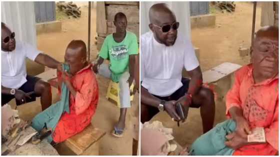 Man sheds tears in video as former customer who returned from abroad show him love in foreign currency