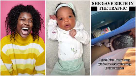 Brave woman delivers her own baby in a car in traffic, peeps react to footage of unbelievable moment