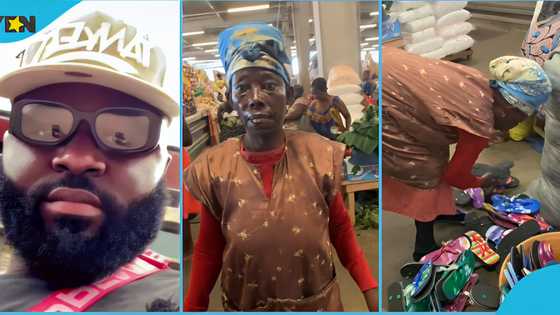 Kind Ghanaian man surprises market trader, buys out all her items, video evokes joy