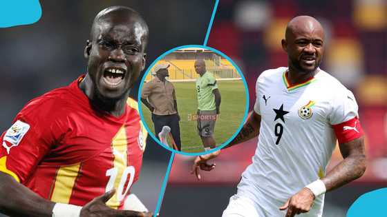 Jordan Ayew pays respect, chats with Stephen Appiah, hands behind back: video