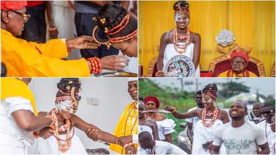 Nigerian lady breaks 100-year-old Urhobo tradition as she bags her dad's chieftaincy title, photos wow many