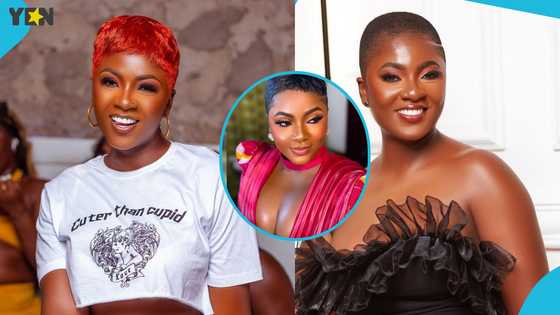 Ghanaian actress Ahoufe Patri looks stunning in a turtleneck kente gown and short hairstyle