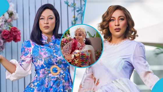 Nikki Samonas celebrates Asante culture and traditions with her strapless kente gown and beaded headpiece