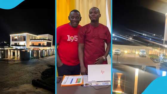 Ghanaians in awe as Obuase Bitters CEO Dr Collins Amo's gigantic mansion and cars surface online, video