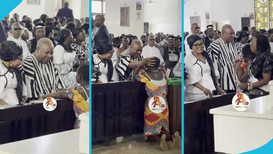 President Mahama melts hearts as he chats with little girl at Dr Omane Boamah's Thanksgiving Service