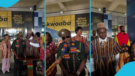Nigerian actor Segun Arinze looks dapper in military uniform and Akwaabaa at the Kotoka International Airport