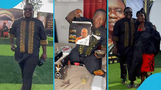 Oheneba Jude attends Maame Gold's father's one week, Leaves with multiple goodie bags