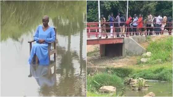 Confusion rocks KNUST as strange girl is seen seated motionless in middle of campus river for 6 hours