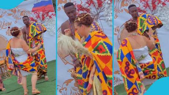 Ghanaian groom delights as he gets married to Obroni lover: "Green card secure"