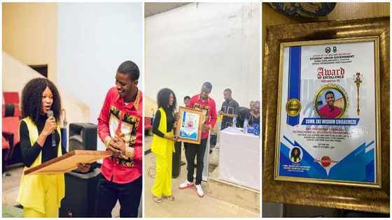University girlfriend presents award to her man for being the love of her life