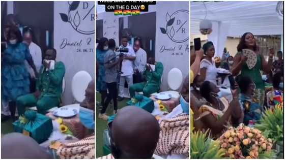 Handsome Ghanaian groom weeps as bride walks down the aisle: "They dated for 12 years"