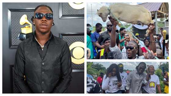 Stonebwoy receives white goat as token of appreciation for building four boreholes in Western Region