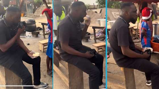 Asante-Akyem MP Ohene Kwame Frimpong drinks Koko from a rubber by the roadside, video stirs reactions