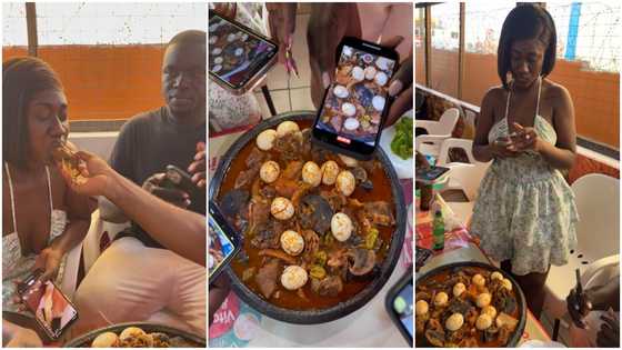 Hajia Bintu and friends cause frenzy online as they eat massive fufu with meat and eggs