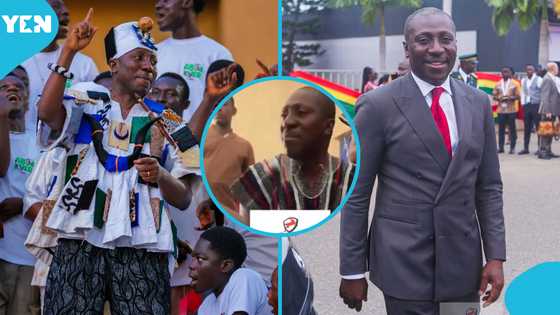 Afenyo-Markin Eats Waakye With His Bare Hands, Allows His Hometown People to Join Him