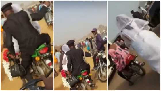 Video shows moment bride and groom take okada to get to wedding venue quickly, many react