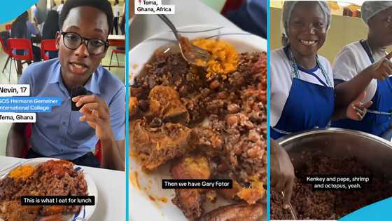 Ghanaian SHS students dine like kings in video, eat Waakye with octopus & other items