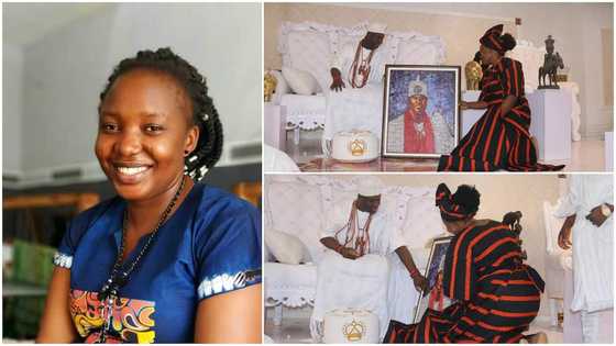 Young lady uses 'pure' water sachets to make beautiful portrait of her chief