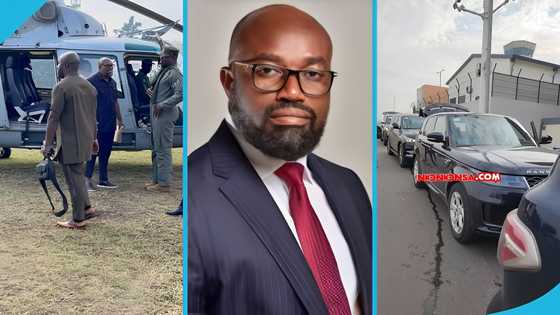 McDan storms Kumasi in grand style with a helicopter and a large fleet of expensive cars, video awes many