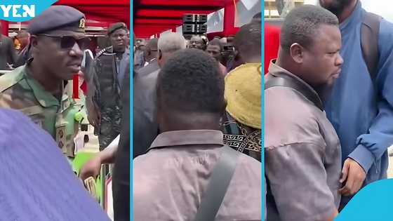 Soldier disciplines man for overhyping Kwaku Oteng at state funeral, Video trends
